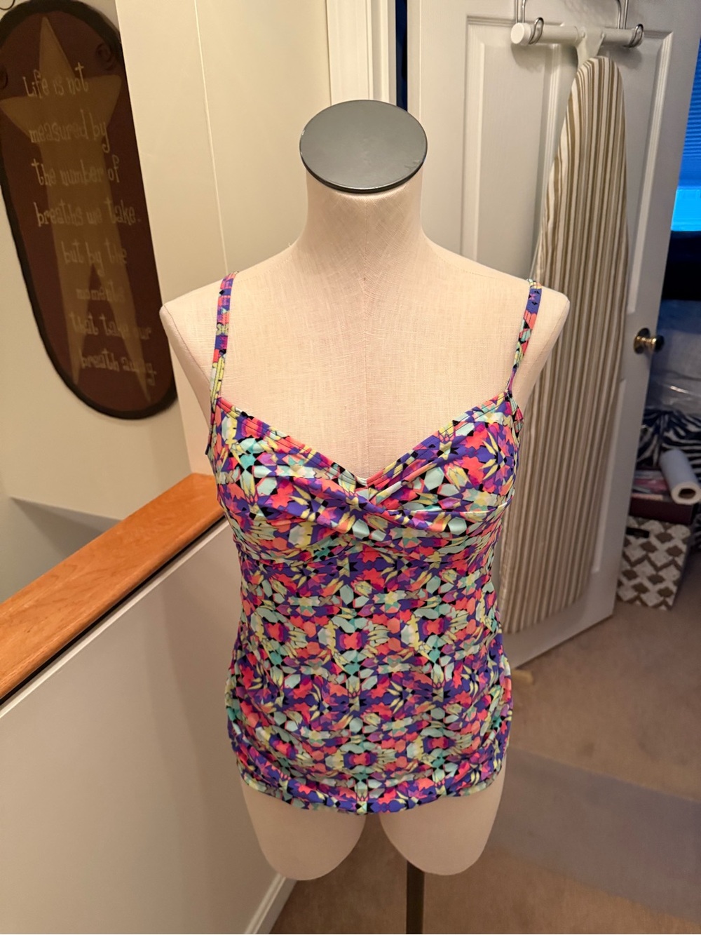 Floral Mosaic Ruched Tank Top - Multi Color swim top